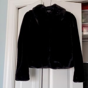 Express black cropped faux fur jacket